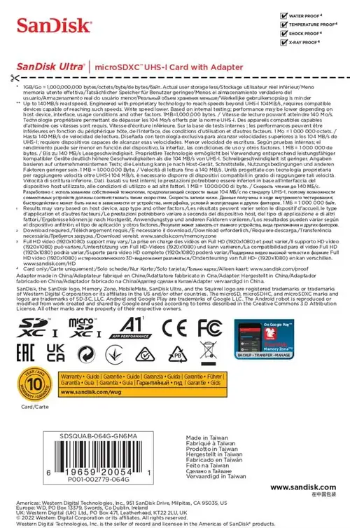 Karta SanDisk Micro SDXC 64GB Ultra 140MB /215421