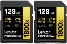 Zestaw 2x Kart Lexar Pro 1800X SDXC 128GB UHS-II U3 (V60) R280/W210