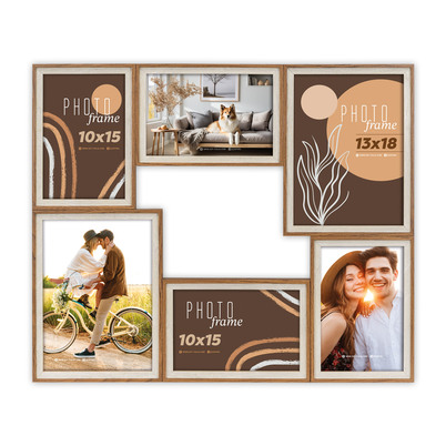 Ramka Italia Vestfalia 10x15 x4 13x18 x2 - Brązowo-biała, 10x15, 13x18, 10x15 x4 / 13x18