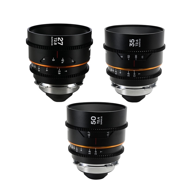 Zestaw obiektywów Venus Optics Laowa Nanomorph 27mm, 35mm, 50mm S35 Amber do Arri PL / Canon EF