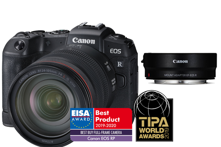 Canon EOS RP z ob. RF 24-105mm f/4 L+adapter EF-EOS R
