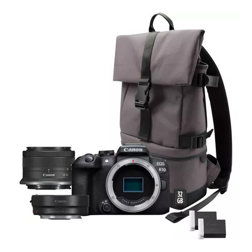 Canon EOS R10 z ob. RF-S 18-45mm f/4.5-6.3 + Adapter EF-EOS R + plecak  + karta SD + dodatkowy akumulator- przedsprzedaż