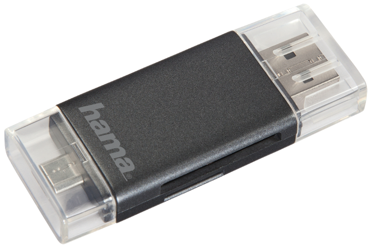 Czytnik kart pamięci HAMA SD/microSD 2W1 USB/microUSB (szary)