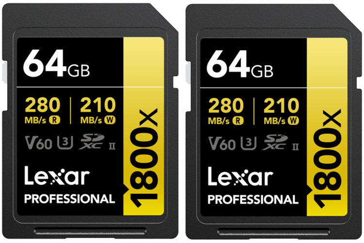 Zestaw 2x Kart Lexar Pro 1800X SDXC 64GB UHS-II U3 (V60) R270/W180