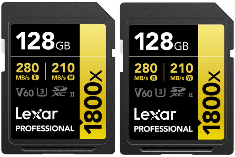 Zestaw 2x Kart Lexar Pro 1800X SDXC 128GB UHS-II U3 (V60) R280/W210