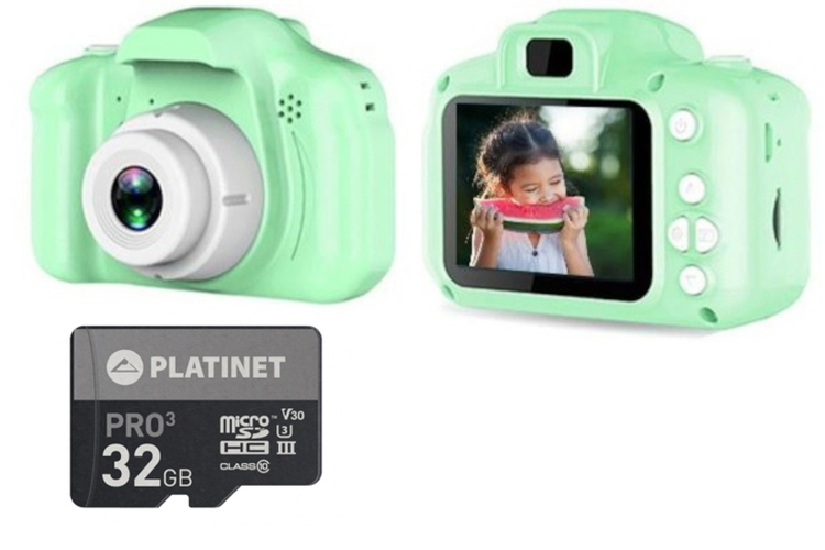 Zestaw Aparat cyfrowy dla dziecka (zielony) + Karta Micro SDHC 32GB