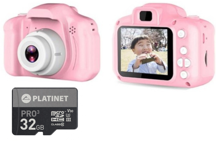 Zestaw Aparat cyfrowy dla dziecka (różowy) + Karta Micro SDHC 32GB