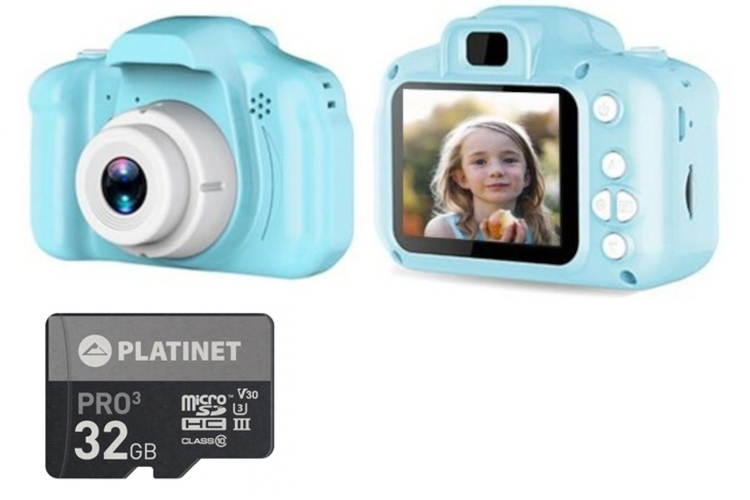 Zestaw Aparat cyfrowy dla dziecka (niebieski) + Karta Micro SDHC 32GB