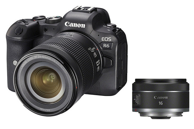 Zestaw  Canon EOS R6 z ob. RF 24-105mm f/4-7.1 IS STM + Canon RF 16mm f/2.8 STM.