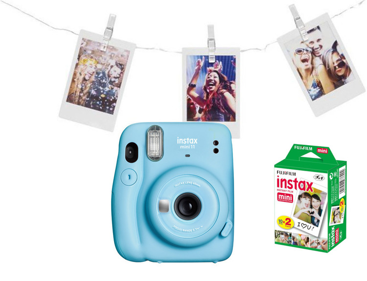 Fujifilm Instax Mini 11 (niebieski - sky blue) + wkład 2x10 zdjęć + klamerki do zdjęć