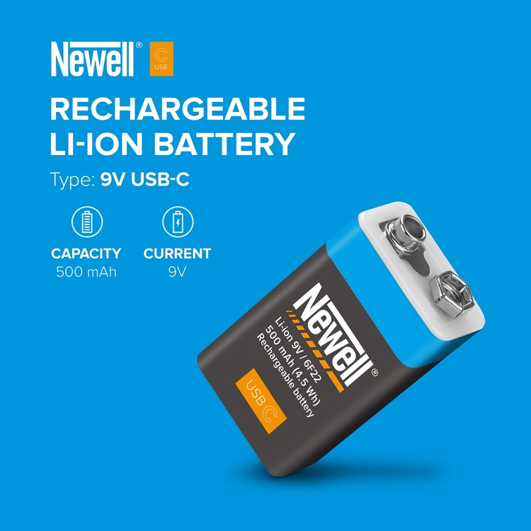 Akumulator Newell 9 V z wbudowanym USB-C 500 mAh