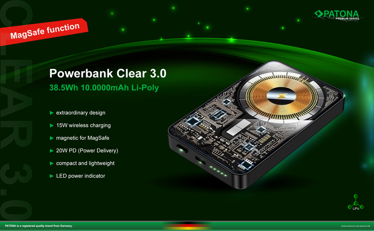 Powerbank Patona 10.000mAh Clear 3.0
