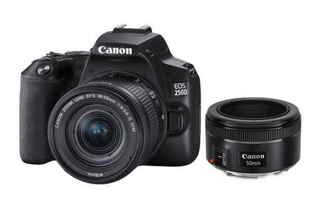 Canon EOS 250D z ob. EF-S 18-55mm f/4-5.6 IS STM +EF 50mm F/1.8STM