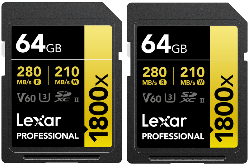 Zestaw 2x Kart Lexar Pro 1800X SDXC 64GB UHS-II U3 (V60) R280/W210