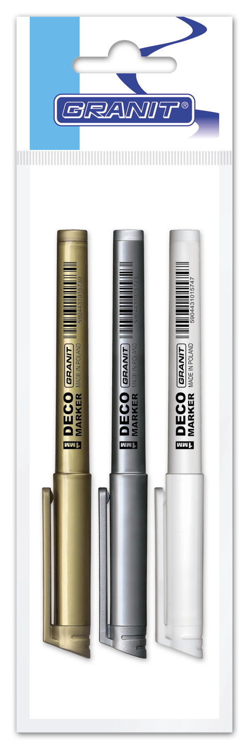 Markery dekoracyjne Granit DECO M850 3 szt.- złoty, srebrny, biały