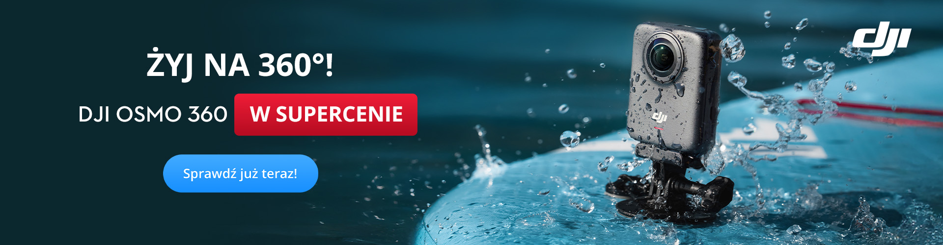 Baner DJI Mavic 4 Pro, dron z potrójnym obiektywem na tle śnieżnych gór o zachodzie słońca, mężczyzna steruje dronem